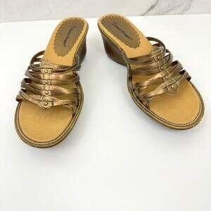 Bare Traps Women's Jitter Strappy Slip On Leather Sandals Bronze Size 9